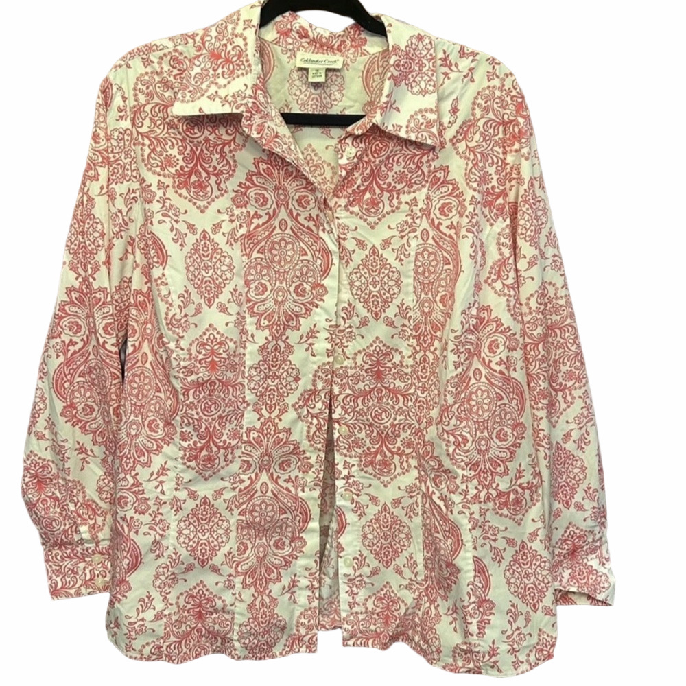 Coldwater creek shirt top blouse floral paisley pink white- 1x
